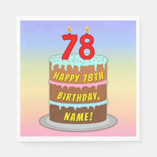 78th Birthday: Fun Cake and Candles + Custom Name Napkin