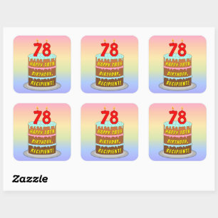 78th Birthday: Fun Cake and Candles + Custom Name Square Sticker