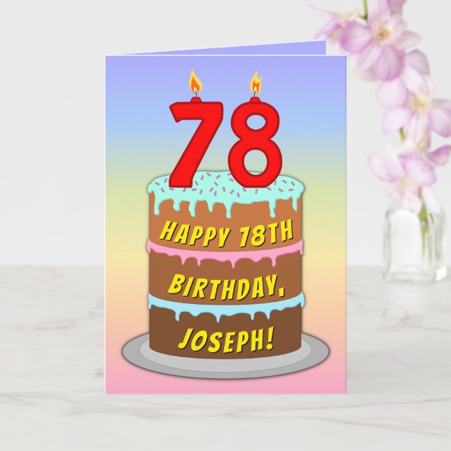 78th Birthday — Fun Cake & Candles, w/ Custom Name Card (Orchid)
