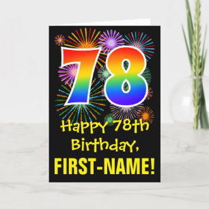 78th Birthday: Fun Fireworks Pattern + Rainbow 78 Card