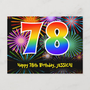 78th Birthday – Fun Fireworks Pattern + Rainbow 78 Postcard