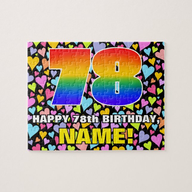 78th Birthday — Fun, Loving Heart Shapes + “78” Jigsaw Puzzle (Horizontal)