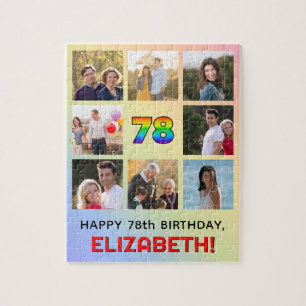 78th Birthday: Fun Rainbow #, Custom Name & Photos Jigsaw Puzzle