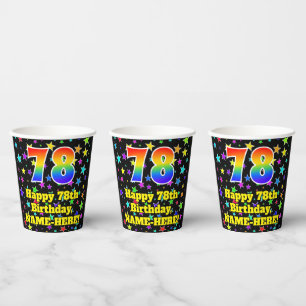 78th Birthday: Fun Stars Pattern and Rainbow 78 Paper Cups