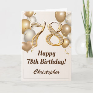 78th Birthday Gold Balloons and Confetti Birthday Card