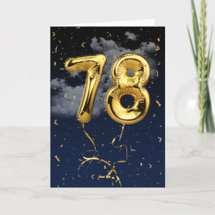78th Birthday Gold Mylar Balloon and Confetti Card