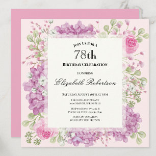78th Birthday Invitation Elegant Pink Flowers