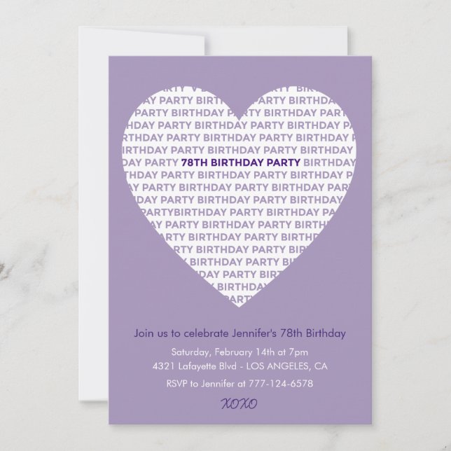 78th birthday invitation typography xoxo  (Front)