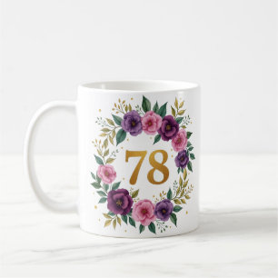 78th Birthday Mug – Floral Wreath with Gold Number