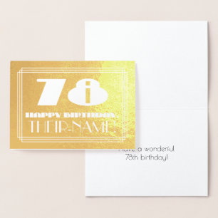 78th Birthday: Name + Art Deco Inspired Look "78" Foil Card