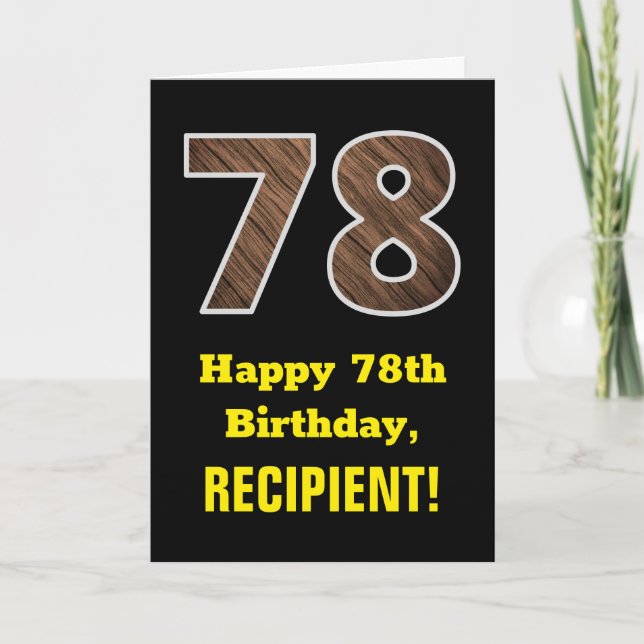 78th Birthday: Name, Faux Wood Grain Pattern "78" Card (Front)