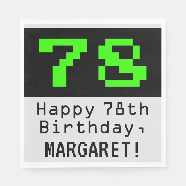 78th Birthday - Nerdy / Geeky Style "78" & Name Napkin (Front)