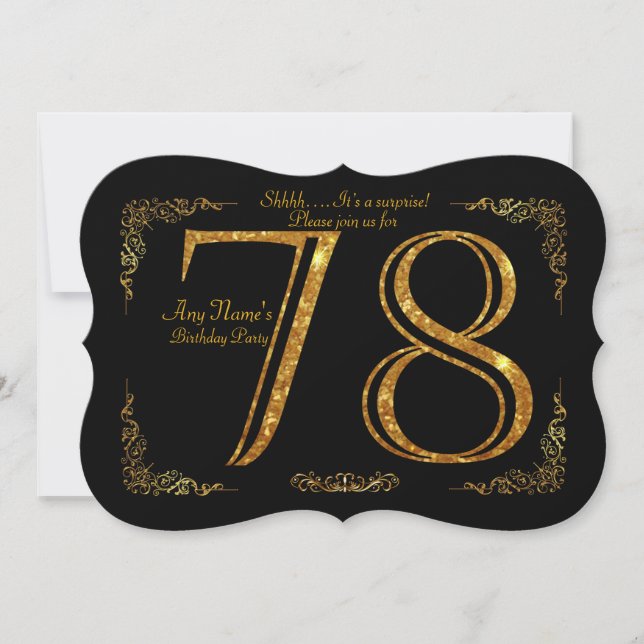 78th,Birthday party 78th,great Gatsby,black & gold Invitation (Front)