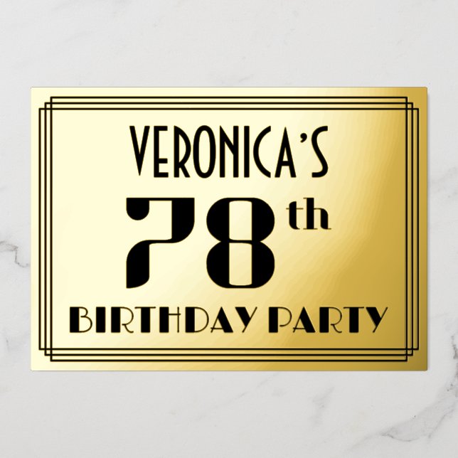 78th Birthday Party: Art Deco Look “78” and Name (Front)