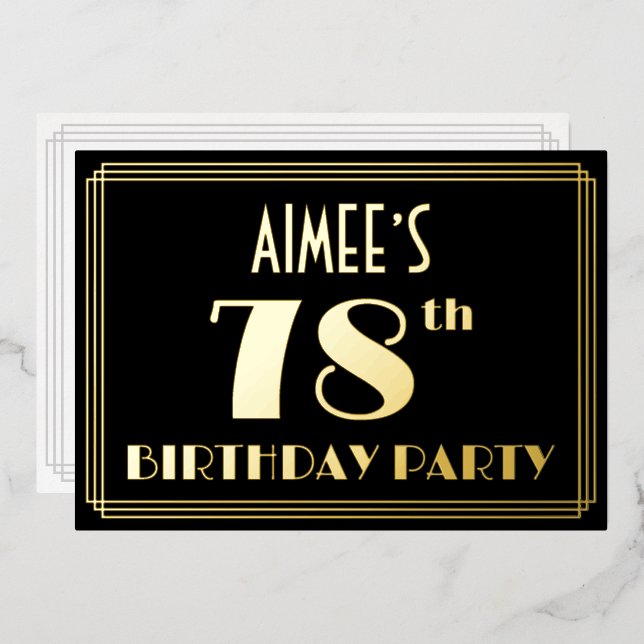 78th Birthday Party: Art Deco Look “78”, w/ Name (Front/Back)