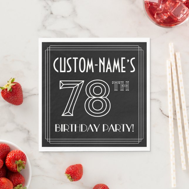 78th Birthday Party: Art Deco Style + Custom Name Napkin (Insitu)