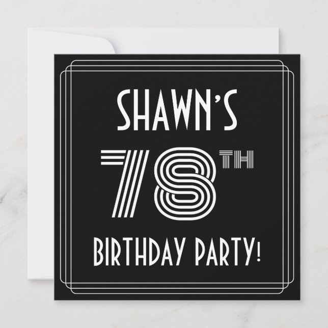 78th Birthday Party: Art Deco Style w/ Custom Name Invitation (Front)