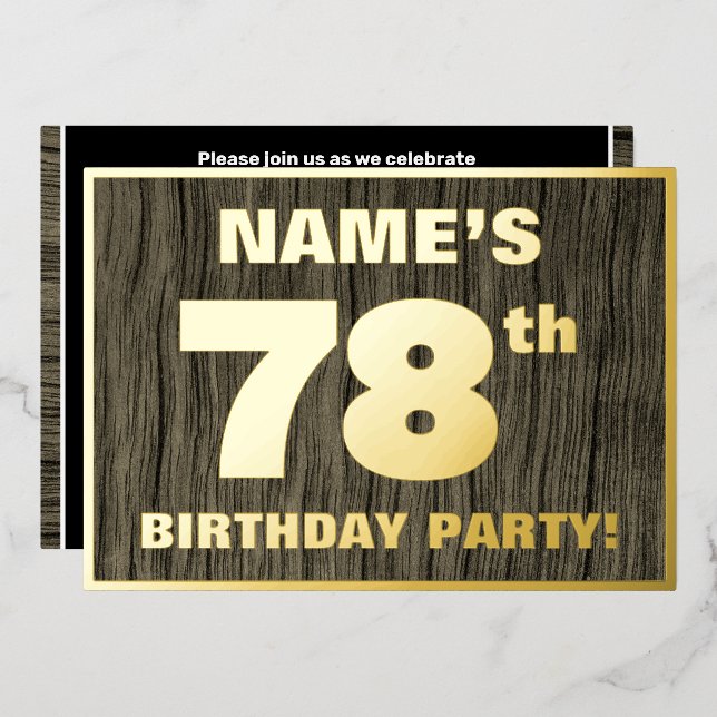78th Birthday Party: Bold, Faux Wood Grain Pattern (Front/Back)