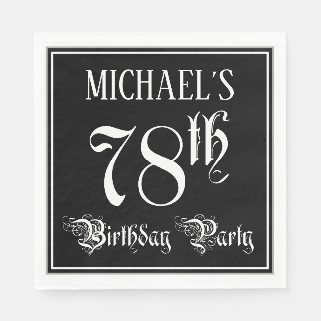 78th Birthday Party — Fancy Script + Custom Name Napkin (Front)