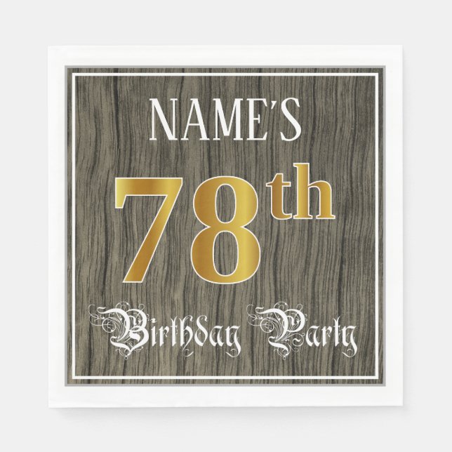 78th Birthday Party — Faux Gold & Faux Wood Looks Napkin (Front)