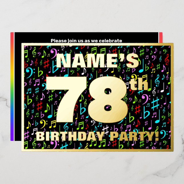 78th Birthday Party — Fun, Colourful Music Symbols (Front/Back)