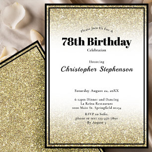 78th Birthday Party Invitation in Black and Gold
