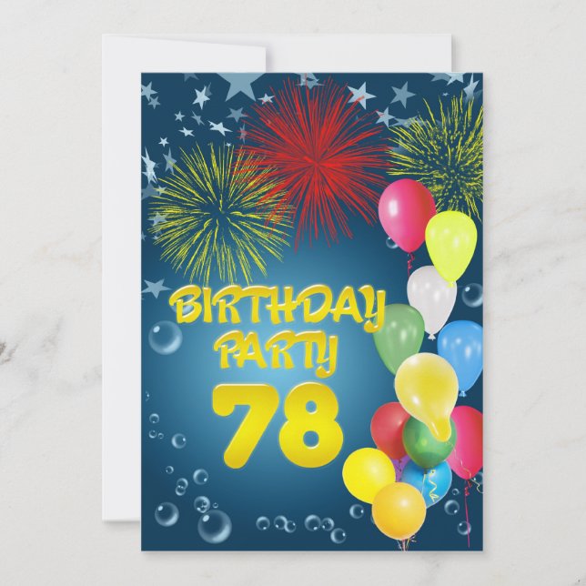 78th Birthday party Invitation with balloons (Front)