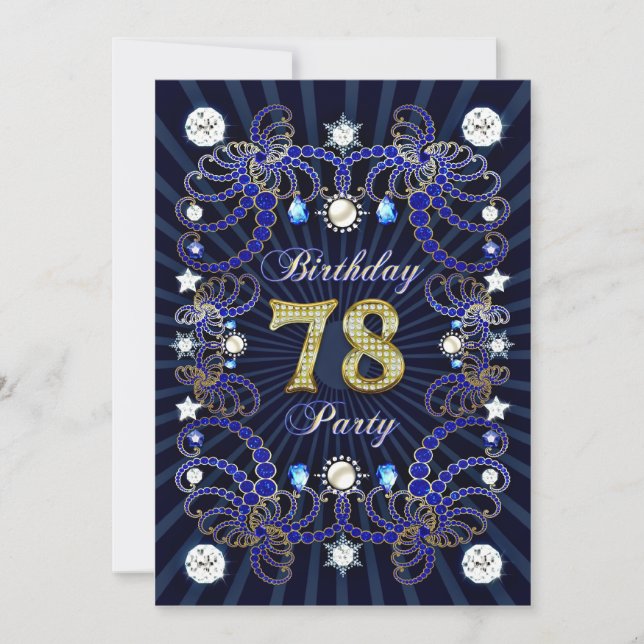 78th birthday party invite with masses of jewels (Front)