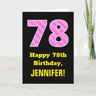78th Birthday: Pink Stripes and Hearts "78" + Name Card