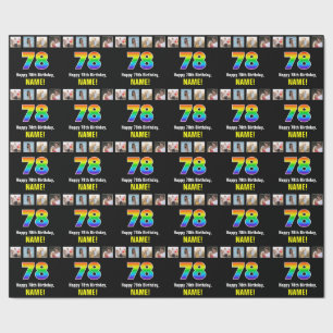 78th Birthday: Rainbow “78“; Custom Photos & Name Wrapping Paper