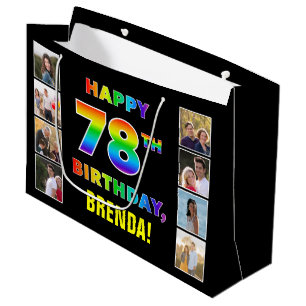 78th Birthday: Rainbow Text, Custom Photos & Name Large Gift Bag