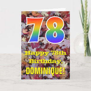 78th Birthday; Rustic Autumn Leaves; Rainbow "78" Card