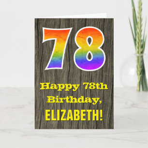 78th Birthday: Rustic Faux Wood Look, Rainbow "78" Card