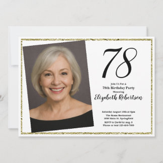 78th Custom Photo White and Gold  Invitation