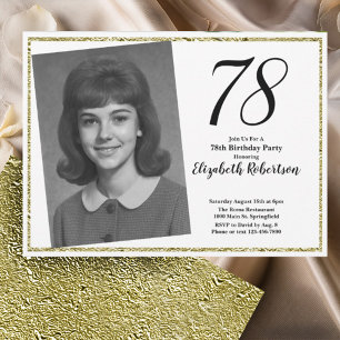 78th Custom Photo White and Gold  Invitation