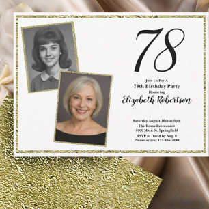 78th Custom Photo White and Gold Invitation