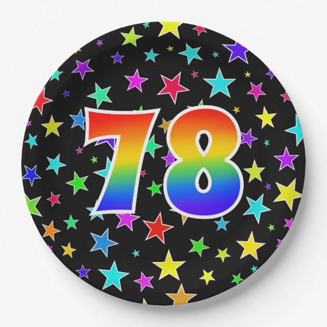 78th Event: Bold, Fun, Colourful Rainbow 78 Paper Plate (Front)