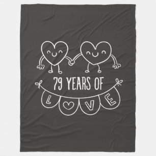 79th Anniversary Gift Chalk Hearts Fleece Blanket