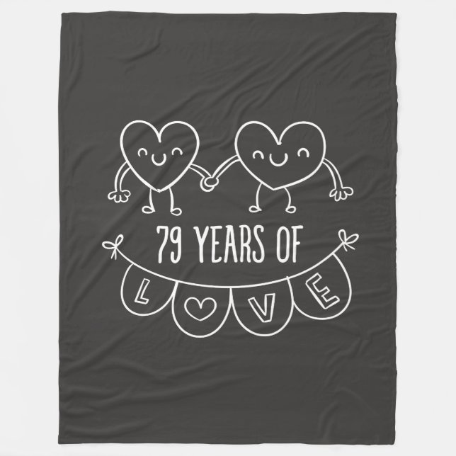 79th Anniversary Gift Chalk Hearts Fleece Blanket (Front)