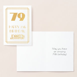 79th Birthday: Art Deco Inspired Look "79" & Name Foil Card