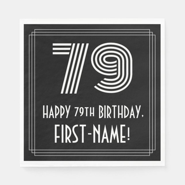 79th Birthday: Art Deco Inspired Look "79" + Name Napkin (Front)
