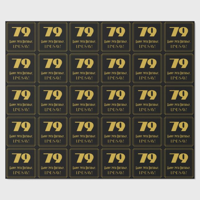 79th Birthday – Art Deco Inspired Look "79" & Name Wrapping Paper (Seam)