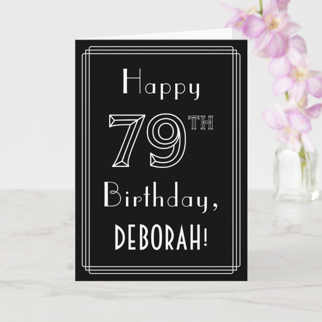 79th Birthday: Art Deco Style # 79 & Custom Name Card (Orchid)