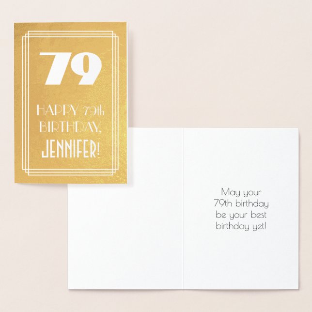 79th Birthday ~ Art Deco Style "79" & Custom Name Foil Card (Display)