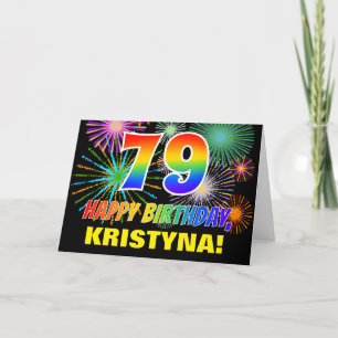 79th Birthday: Bold, Fun, Fireworks, Rainbow 79 Card