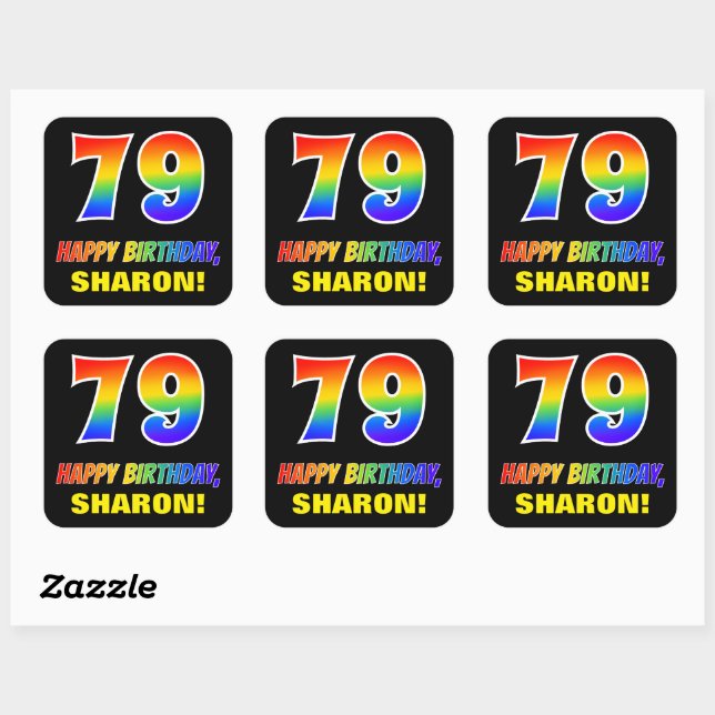 79th Birthday: Bold, Fun, Simple, Rainbow 79 Square Sticker (Sheet)