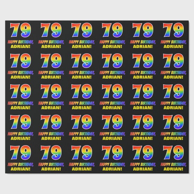 79th Birthday: Bold, Fun, Simple, Rainbow 79 Wrapping Paper (Seam)