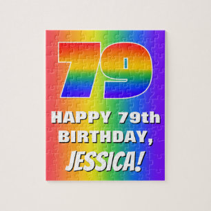 79th Birthday: Colourful, Fun Rainbow Pattern # 79 Jigsaw Puzzle