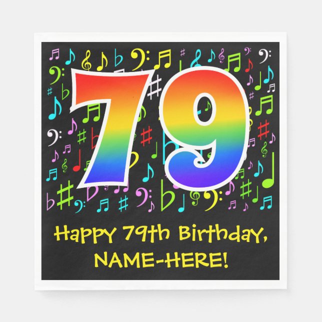 79th Birthday - Colourful Music Symbols, Rainbow 7 Napkin (Front)