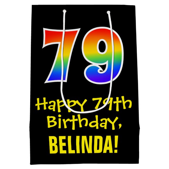 79th Birthday: Fun, Bold, Colourful, Rainbow "79" Medium Gift Bag (Back)